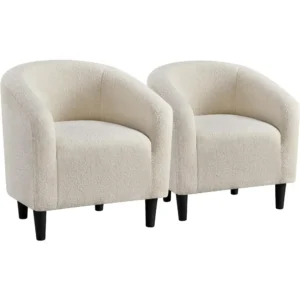 2-Piece Sherpa Accent Chair Set with Plush Cushioned Armrests - Soft Furry Lounge Chairs for Living Room, Bedroom & Office