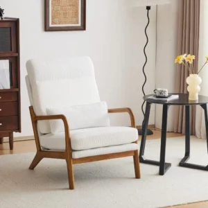 Upgraded Premium Corduroy High Back Accent Chair,Upholstered Arm Chair,Solid Wood Comfy Reading Chair with Lumbar Pillow
