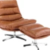 Comfy Accent Swivel Lounge Chair with Ottoman, Faux Leather Upholstered Oversized Club Chair, for Living Room/Bedroom, Brown