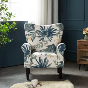 Modern Accent Chair,High Back Armchair,Upholstered Fabric Button Single Sofa with Wooden Legs for Living Room,Bedroom