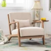 Mid Century Modern Accent Chair, Comfy Fabric Living Room Chairs with Solid Wood Frame, Lounge Reading Armchair, Easy Assembly