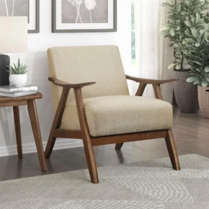 Mid Century Modern Accent Chair,Upholstered Lounge Armchair,Comfy Innerspring Seat Cushion, Linen-Look Fabric,living Room Chair